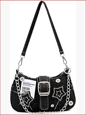 Y2K Star Embroidery Chain Strap Shoulder Bag Mini Purse Goth